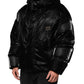 Black Logo Full Zip Hooded Quilted Jacket