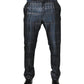Blue Silver Shiny Silk Skinny Men Trouser Pants