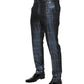Blue Silver Shiny Silk Skinny Men Trouser Pants