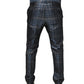 Blue Silver Shiny Silk Skinny Men Trouser Pants