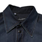 Blue Denim Button Casual Logo Patch Men Shirt