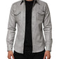 Gray Coated Cotton Snap Button Logo Men Shirt