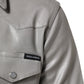 Gray Coated Cotton Snap Button Logo Men Shirt