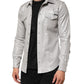 Metallic Gray Cotton Button Down Men Shirt