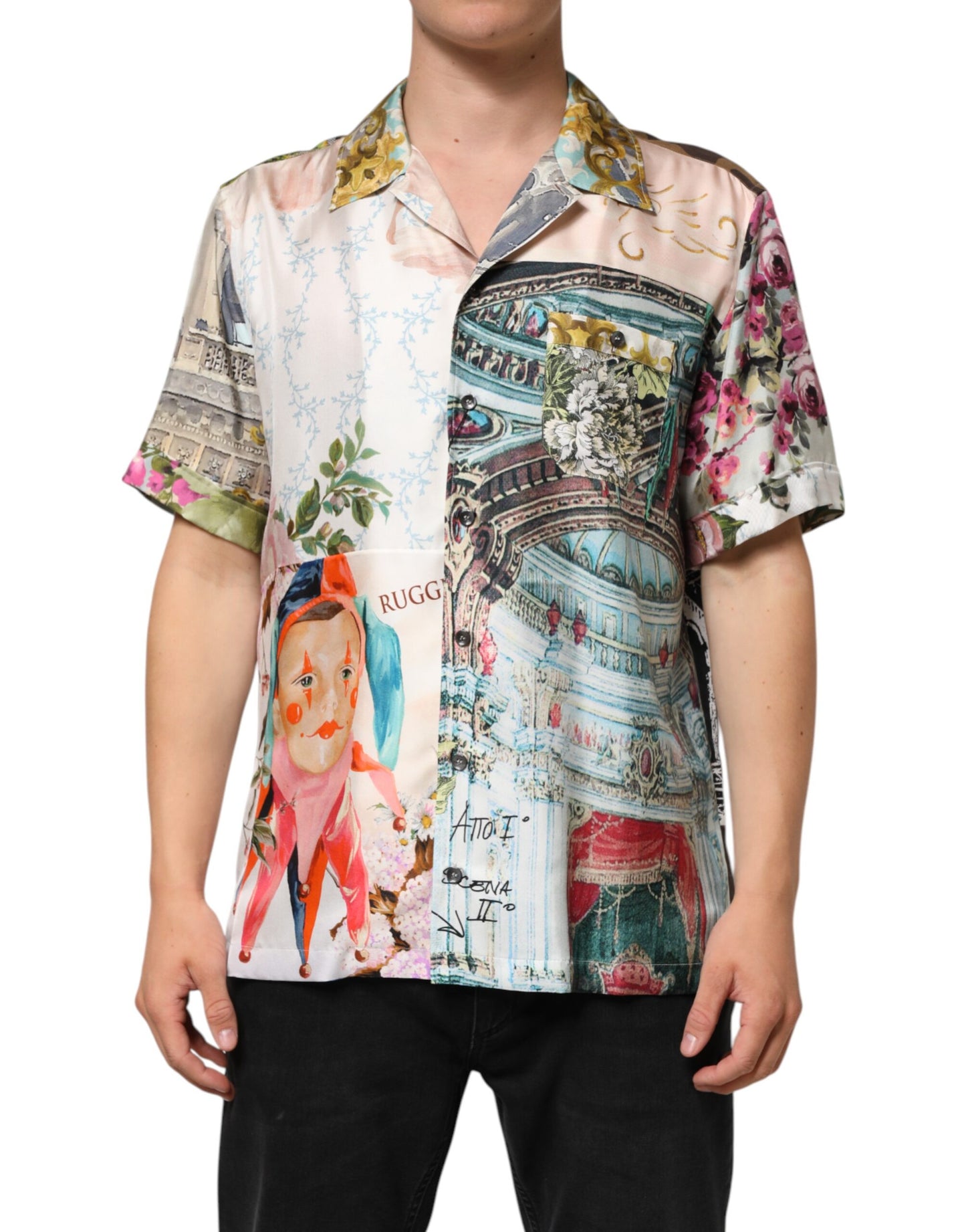 Multicolor Silk Opera Print Men Casual Shirt