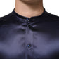 Navy Silk Long Sleeve Mandarin Collar Shirt