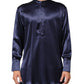 Navy Silk Long Sleeve Mandarin Collar Shirt