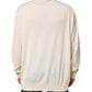 Ivory Virgin Wool Men V-Neck Knit Sweater