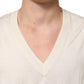 Ivory Virgin Wool Men V-Neck Knit Sweater