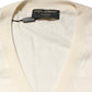 Ivory Virgin Wool Men V-Neck Knit Sweater