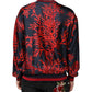 Silk Navy Red Coral Print Pullover Sweater