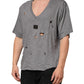 Gray Cotton Tattered Logo Patch Men T-shirt
