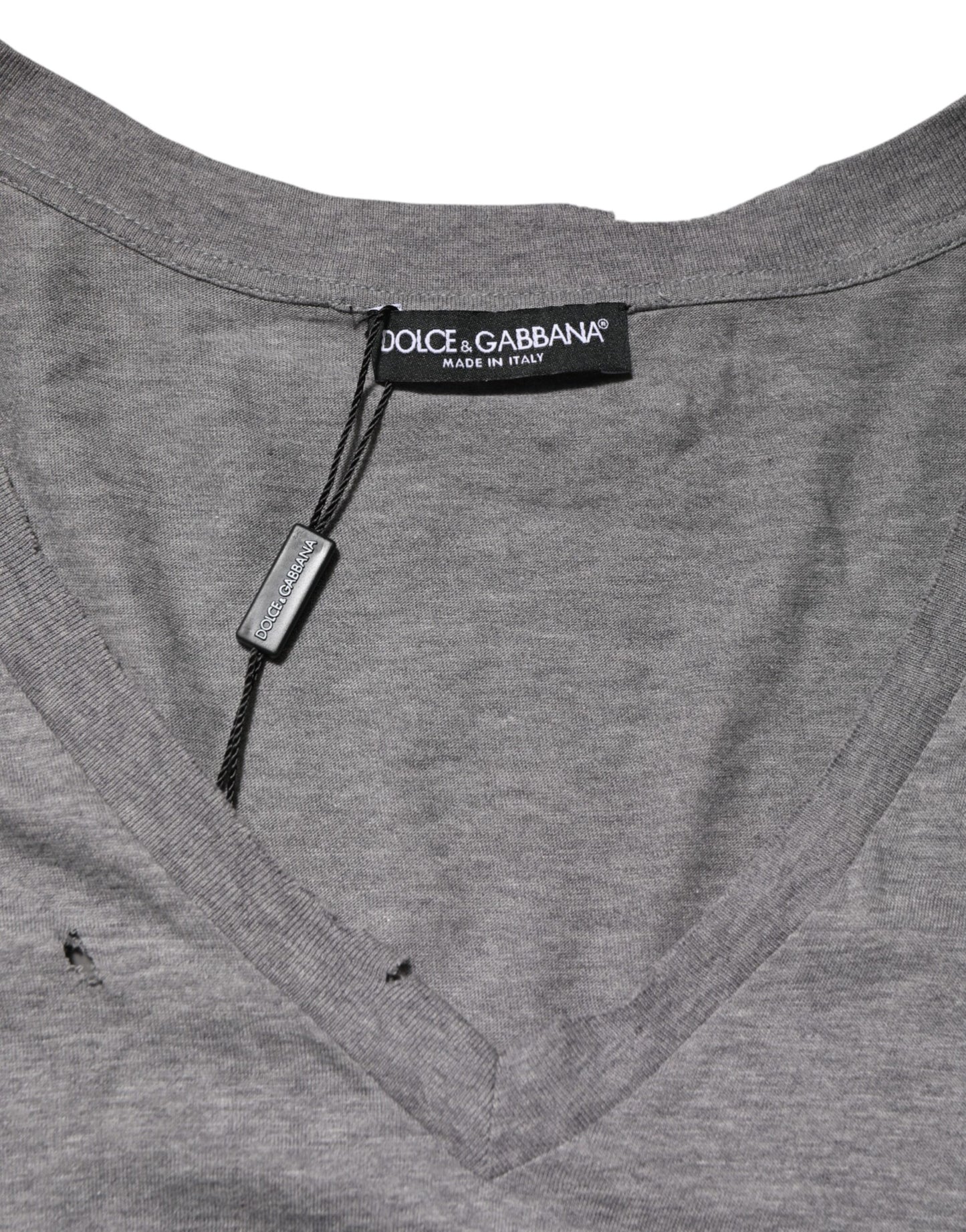 Gray Cotton Tattered Logo Patch Men T-shirt