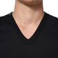 Black Cotton Plain V-Neck Men Shirt T-shirt