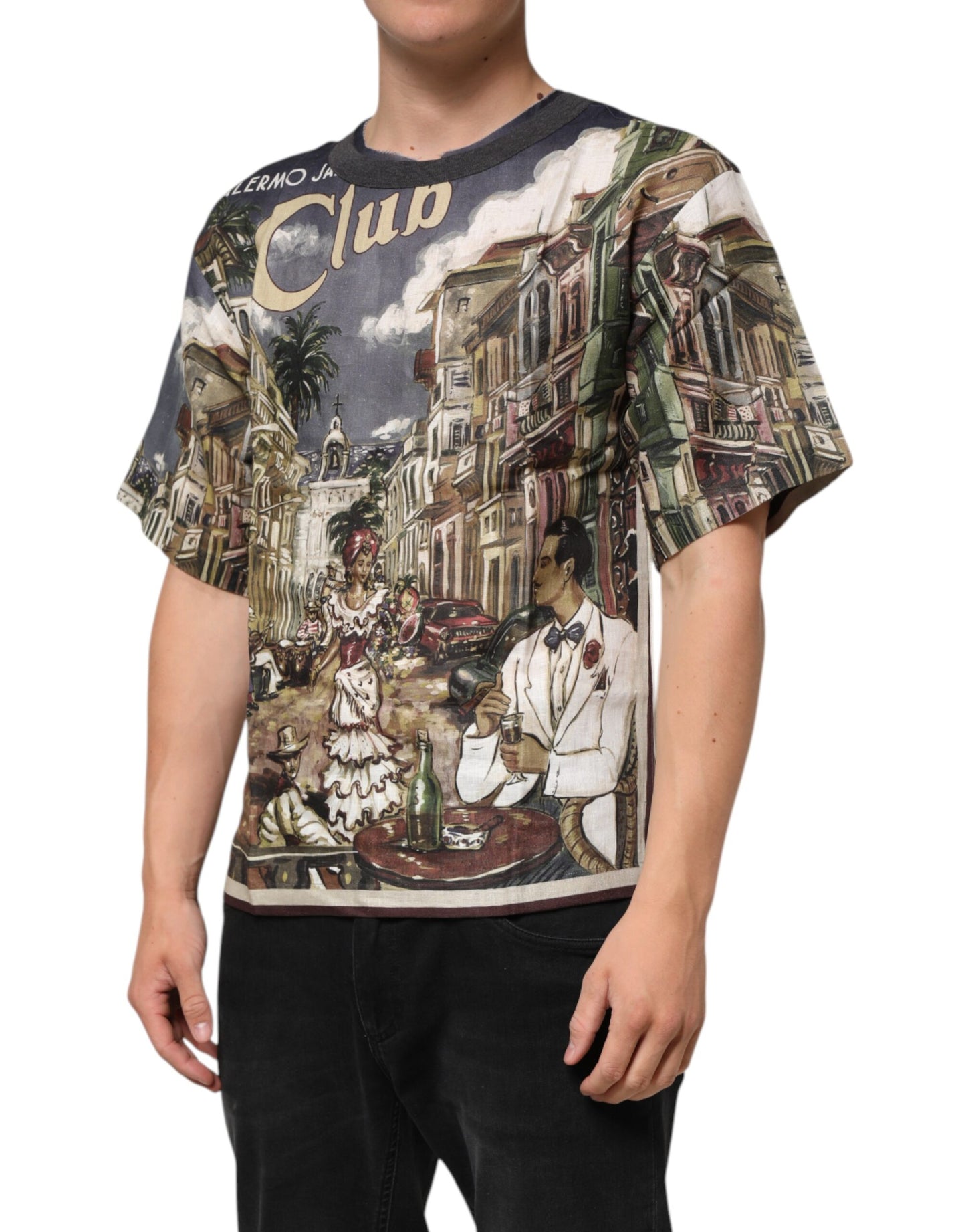 Palermo Jazz Club Linen Crew Neck Men T-shirt