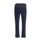 Blue Cotton Casual Pants