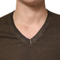 Dark Brown Cotton Tattered Logo Men T-shirt