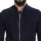 Dark Blue Suede Lambskin Blouson Jacket