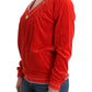 Radiant Red Zip Cardigan with Gold Detailing