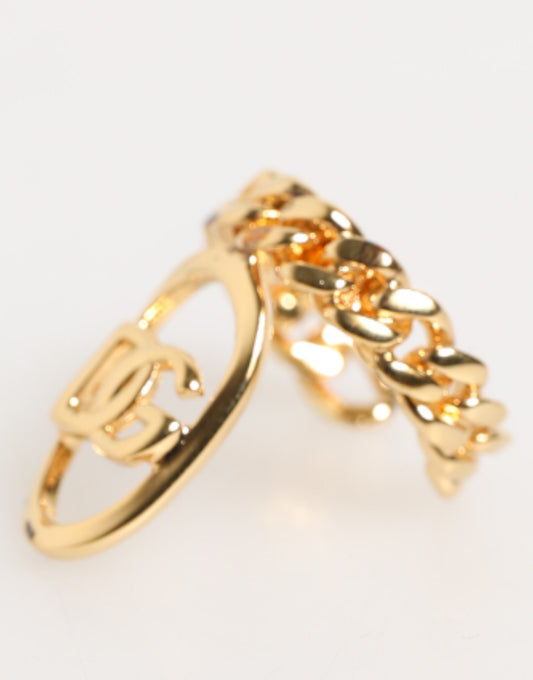 Gold Tone Brass Oval DG Logo Chain Adjustable Ring