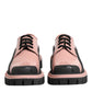 Light Powder Pink Black Leather Lace-Up Shoes