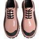 Light Powder Pink Black Leather Lace-Up Shoes