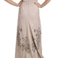 Beige Sequined Flower Flare Ball Gown Dress