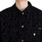 Cotton Black Leopard Long Sleeve Denim Jacket