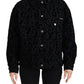 Cotton Black Leopard Long Sleeve Denim Jacket
