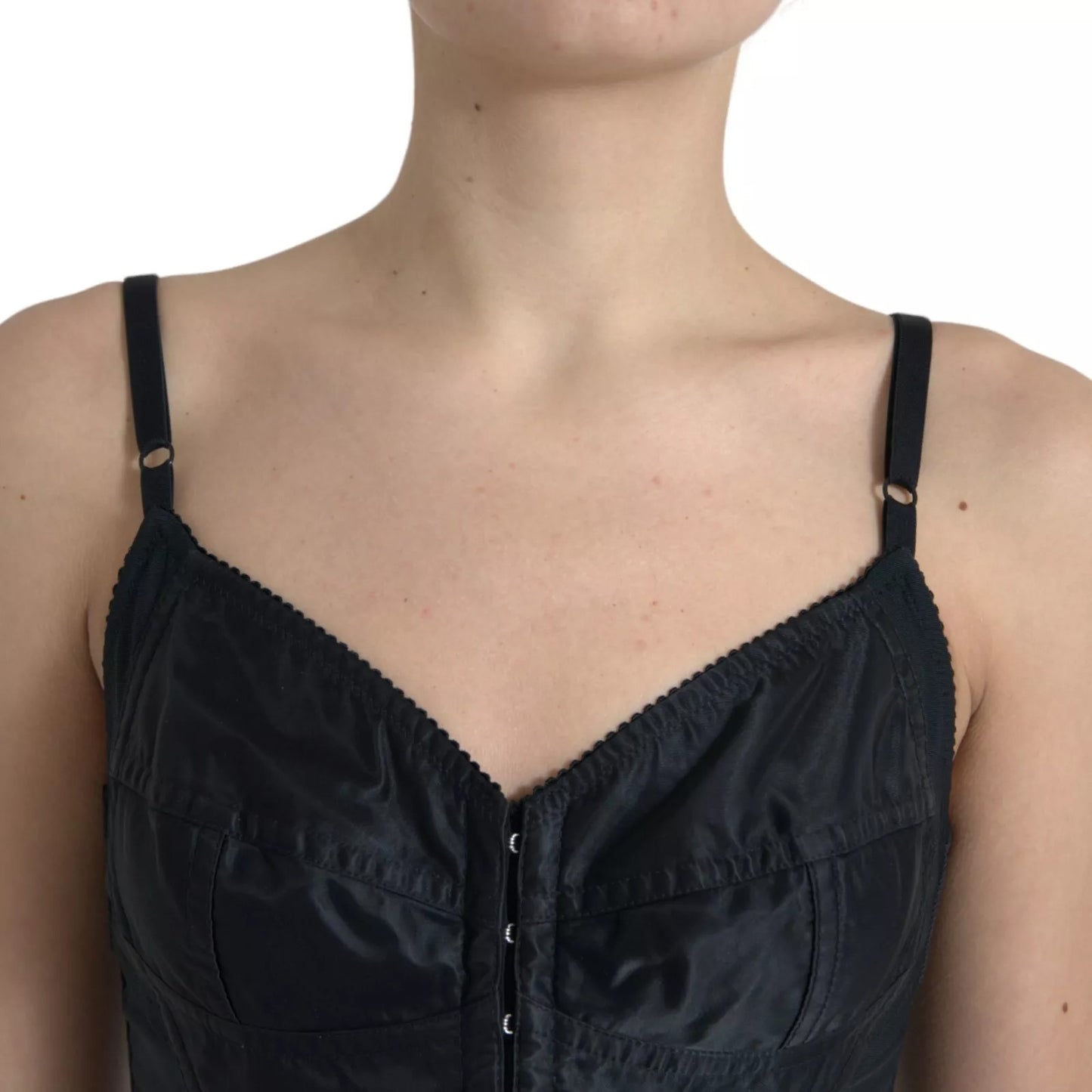 Black Nylon Bodycon Corset Bustier Mini Dress