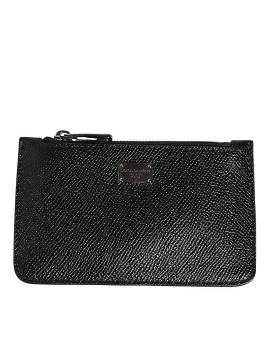 Black Leather Chain Link Mens Coin Purse Key Clip Holder Wallet