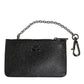 Black Leather Chain Link Mens Coin Purse Key Clip Holder Wallet