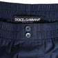 Navy Blue Cotton Elastic Waistband Button Swimwear