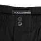 Black Cotton Elastic Waistband Button Swimwear