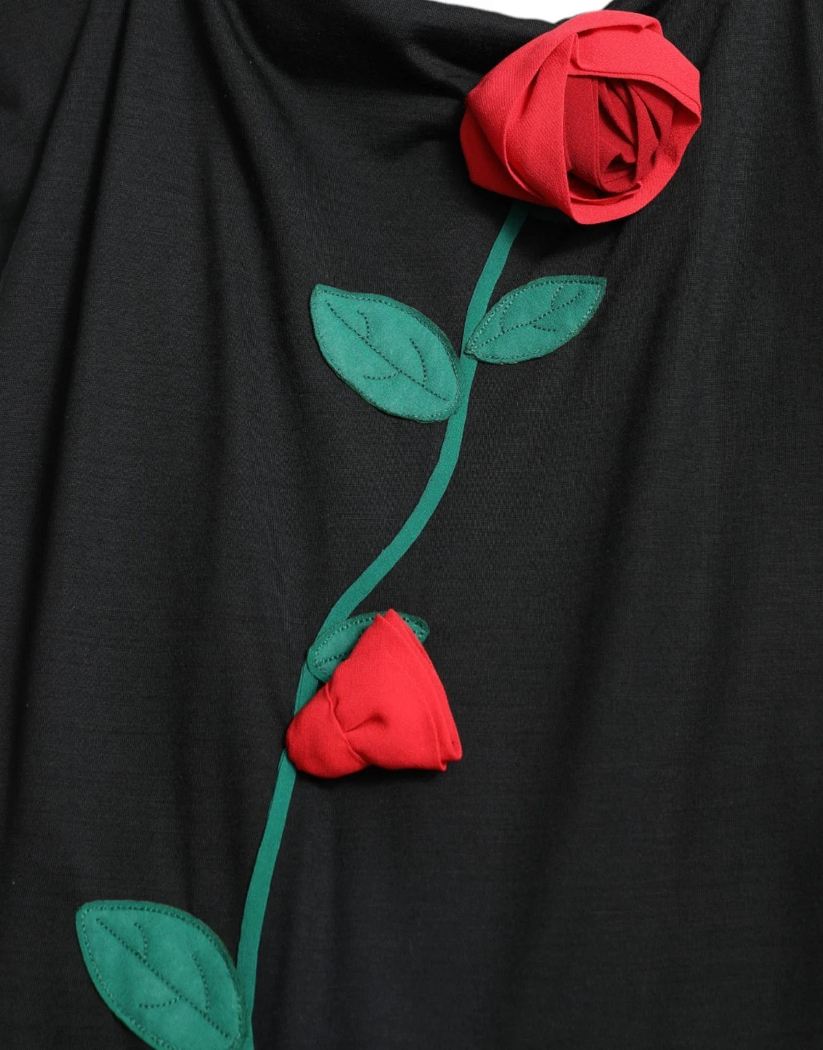 Black Wool Sleeveless Rose Applique Dress