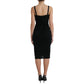 Black Wool Sleeveless Rose Applique Dress