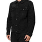 Black Cotton Denim Stretch Button Up Jacket