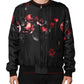 Black Red Floral Silk Bomber Blouson Jacket