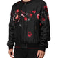 Black Red Floral Silk Bomber Blouson Jacket