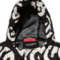 Black White Logo Print Hooded Coat Men Jacket
