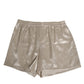 Beige Silk Satin Elastic Men Boxer Short Swimwear