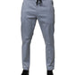 Light Blue Cotton Drawstring Elastic Waist Men Pants