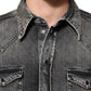 Black Washed Cotton Snap Long Sleeve Casual Shirt