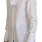 White Cotton Collared Long Sleeves Formal Top