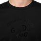 Black Cotton Velvet Logo Print Men T-shirt