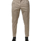 Beige Black Striped Cotton Slim Fit Trousers Pants
