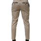 Beige Black Striped Cotton Slim Fit Trousers Pants