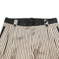 Beige Black Striped Cotton Slim Fit Trousers Pants