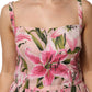 Pink Floral Lily Print Midi Sleeveless Dress