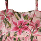 Pink Floral Lily Print Midi Sleeveless Dress